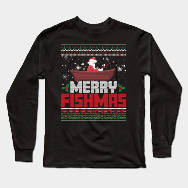 Merry Fishmas Funny Christmas Xmas Long Sleeve T-Shirt by reginaturner